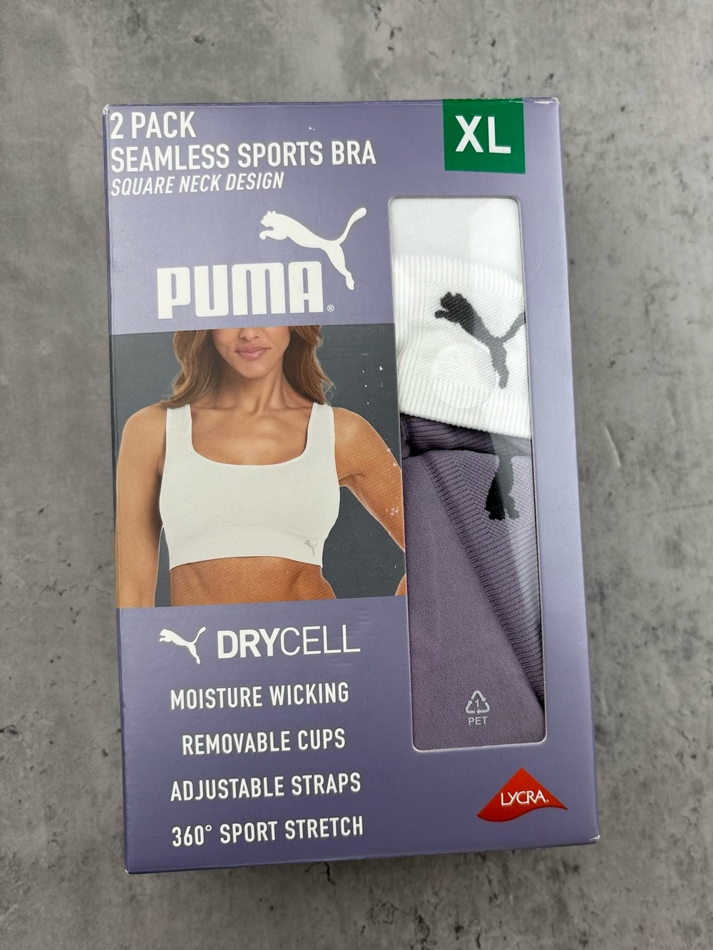 Puma Women's 2-Pack Square Neck Seamless Sports Bra, Purple/White, Size XL